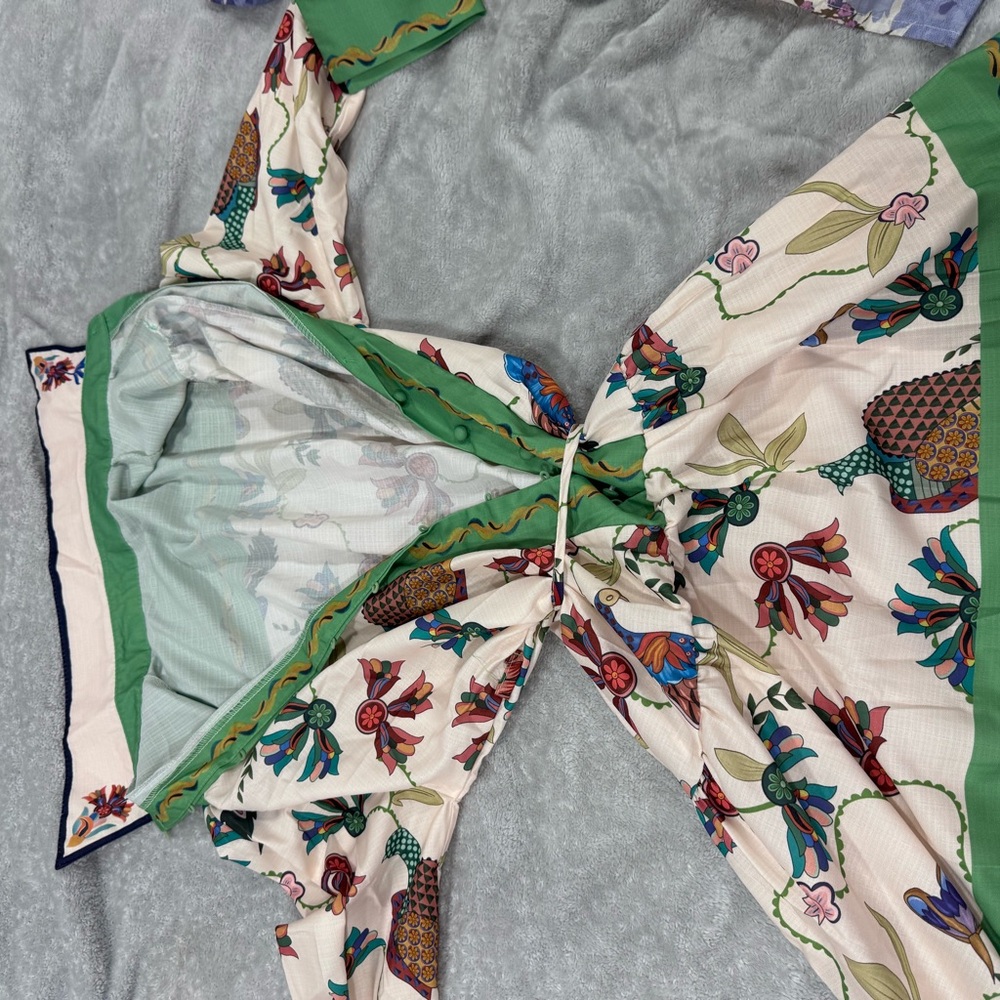Amazon Floral Mini Dress - Green and Cream